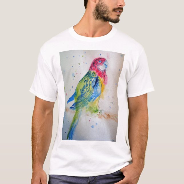 Australian Rosella Parrot Watercolor art T Shirt (Framsida)
