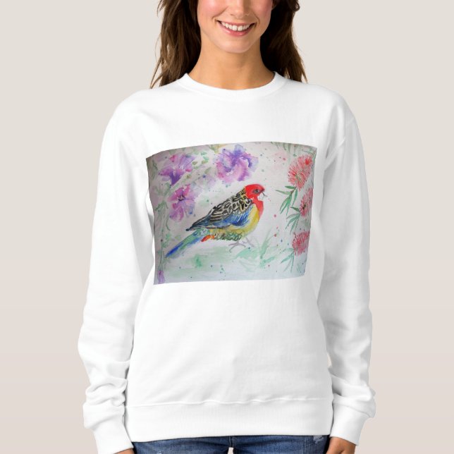 Australian Rosella Parrot Watercolor Sweatshirt T Shirt (Framsida)