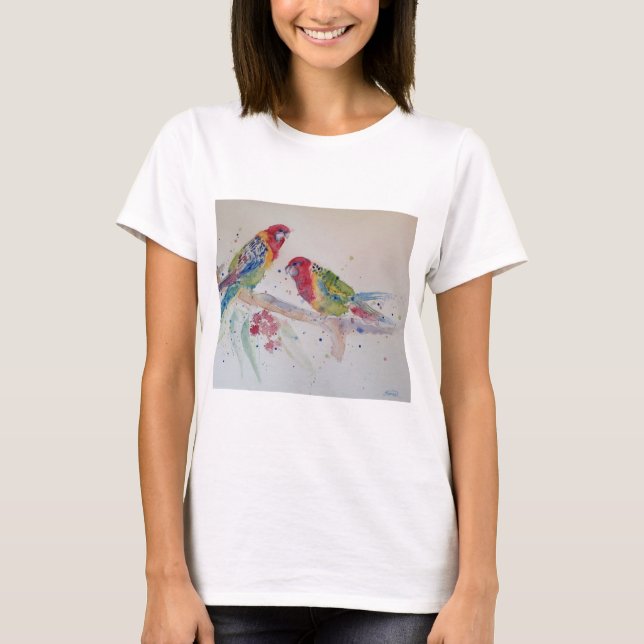 Australian Rosella Parrots Watercolor art T Shirt (Framsida)