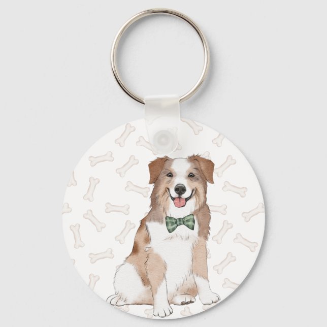 Australian Shepard Hund Illustration Keychain Nyckelring (Framsida)