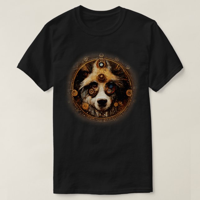 Australian Sheperd Surreal Steampunk Artwork Hund  T Shirt (Design framsida)