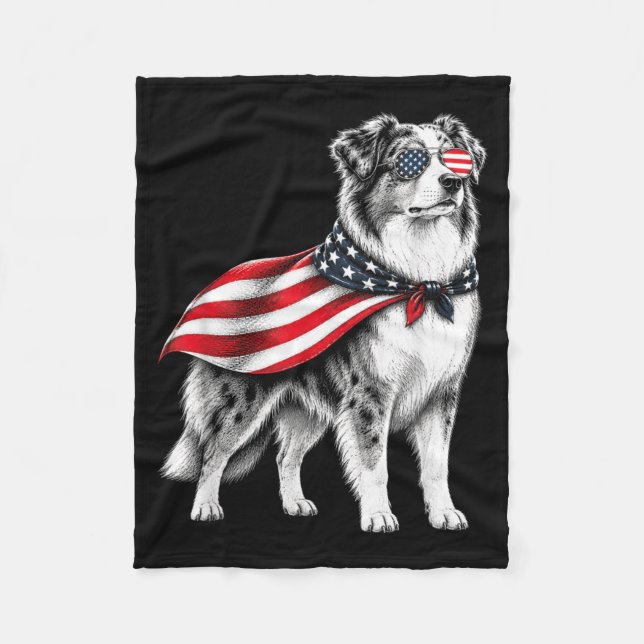 Australian Shepherd 4 juli amerikansk flagga Fleecefilt (Framsidan)