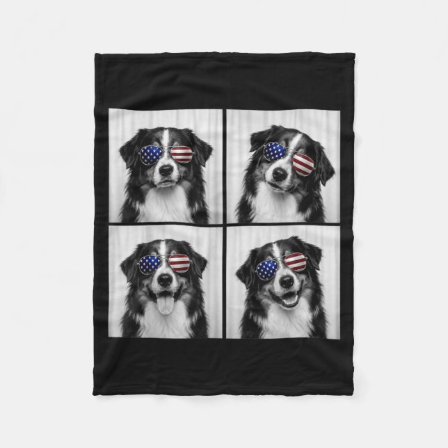 Australian Shepherd 4 juli amerikansk flagga hund Fleecefilt (Framsidan)