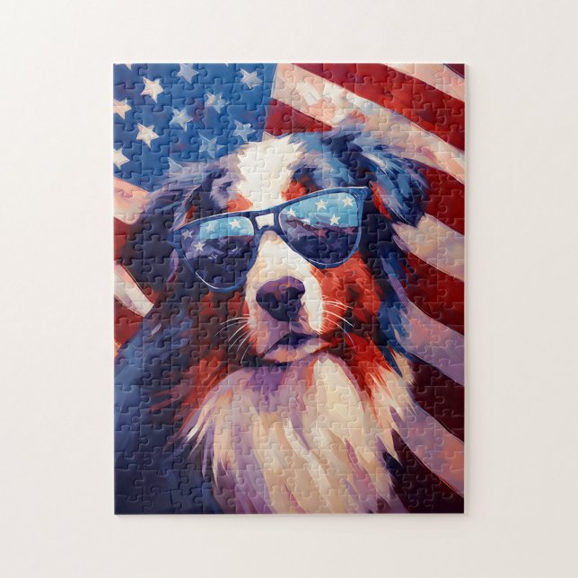 Australian shepherd 4 juli Independence day Pussel (Vertikal)