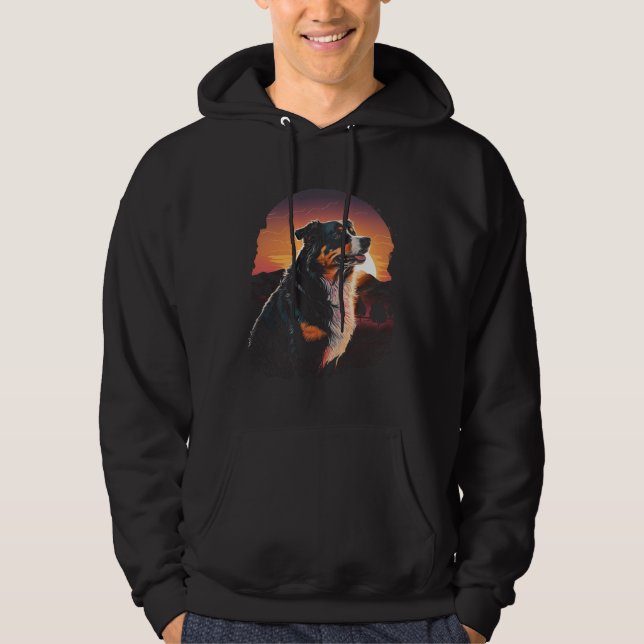 Australian Shepherd 80s Sunset Vintage Retro Style Hoodie (Framsida)