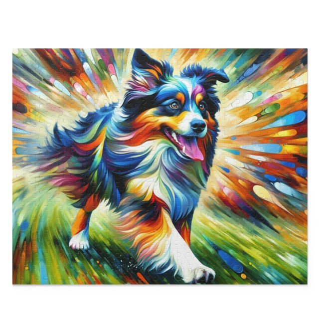 Australian Shepherd: Akryl Blå Merle Aussie Pussel (Australian Shepherd: Acrylic Style Blue Merle Aussie Art)