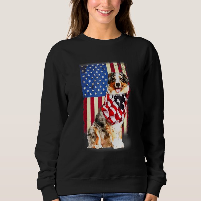 Australian shepherd American Flagga Usa Patriotic  T Shirt (Framsida)
