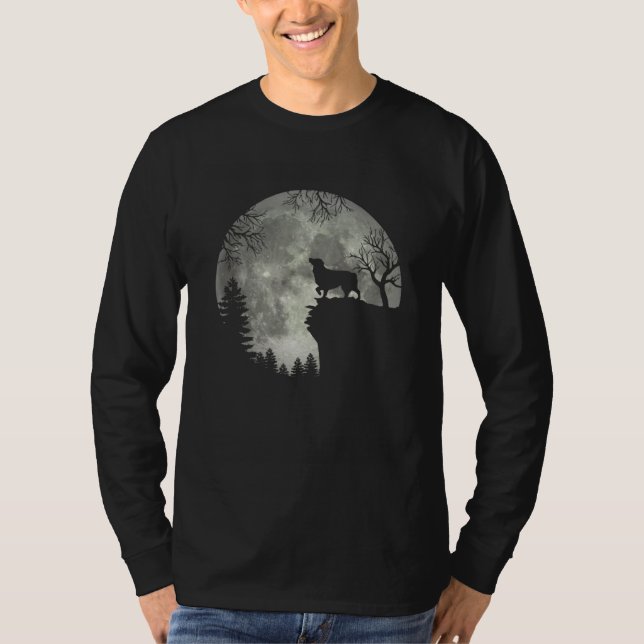 Australian Shepherd And Moon Halloween T Shirt (Framsida)