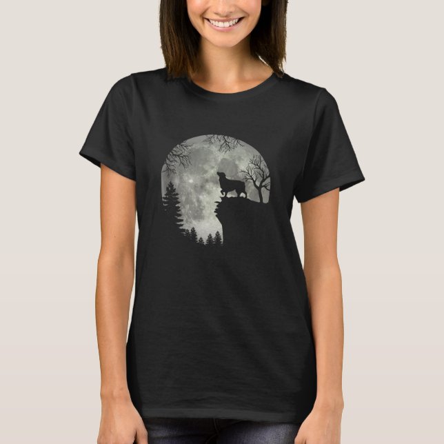 Australian Shepherd And Moon Halloween T Shirt (Framsida)