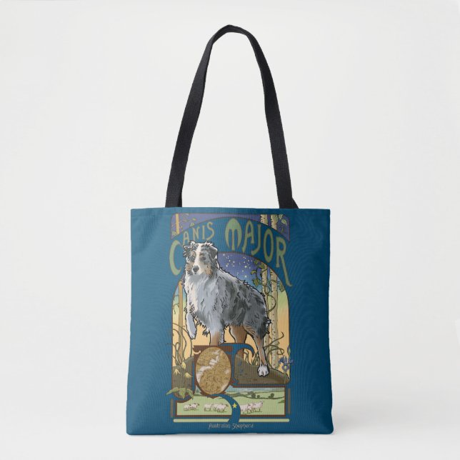 Australian shepherd Art nouveau Tote Bag Tygkasse (Framsida)