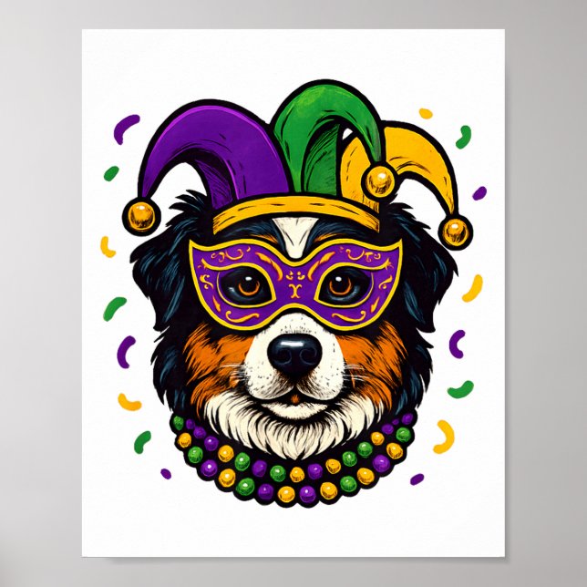 Australian Shepherd Aussie Hund Mardi Gras Karneva Poster (Framsidan)