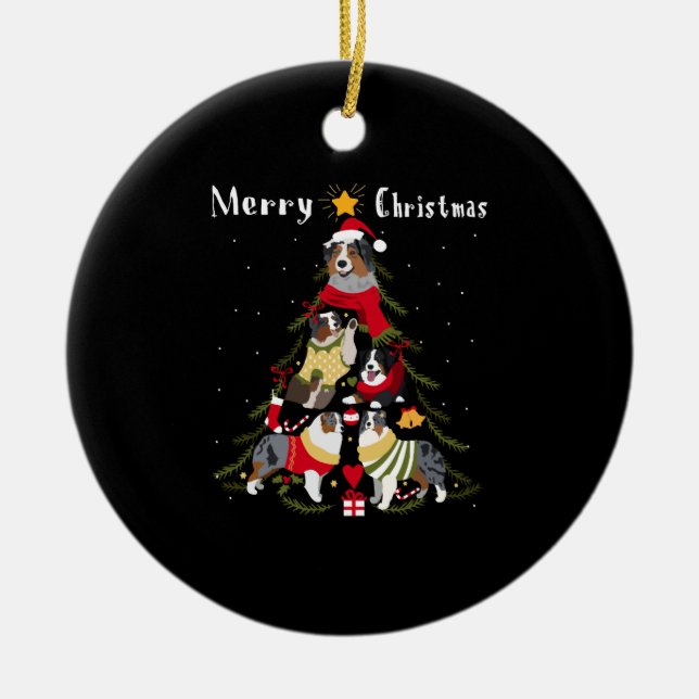 Australian shepherd Aussie Julgran Julafton Hund Julgransprydnad Keramik (Framsidan)