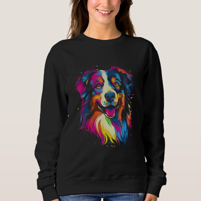 Australian Shepherd Aussie Rainbow Retro Design T Shirt (Framsida)