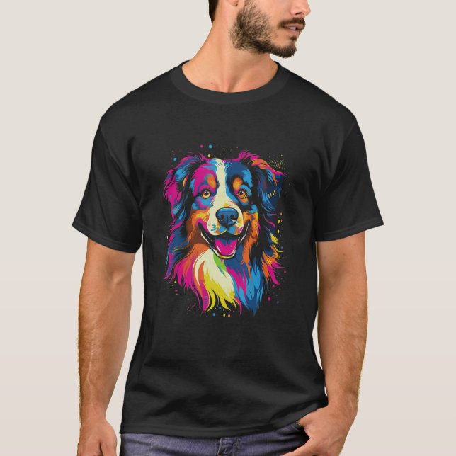 Australian Shepherd Aussie Rainbow Retro Design T Shirt (Framsida)