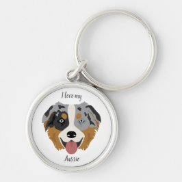 Australian shepherd, Aussie Rund Silverfärgad Nyckelring