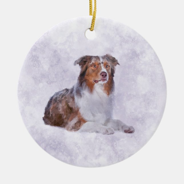 Australian shepherd - Aussie vattenfärg Digital Ar Julgransprydnad Keramik (Framsidan)