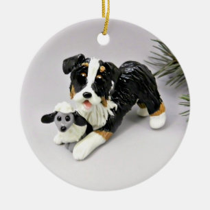 Australian shepherd Black and Tan Tricolor Julgransprydnad Keramik