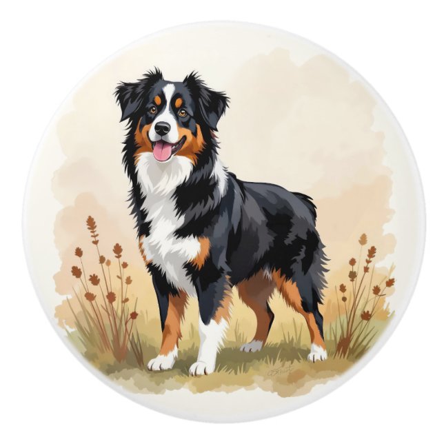 Australian shepherd Black Tricolor Aussie Hund Knopp (Framsidan)