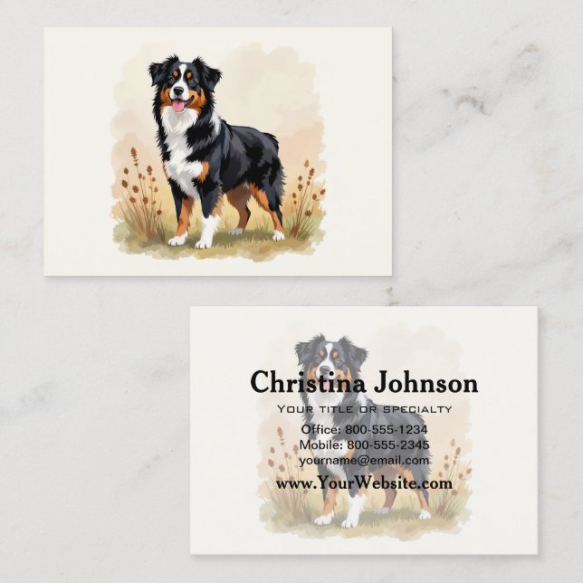 Australian shepherd Black Tricolor Aussie Hund Visitkort (Fram/baksida)