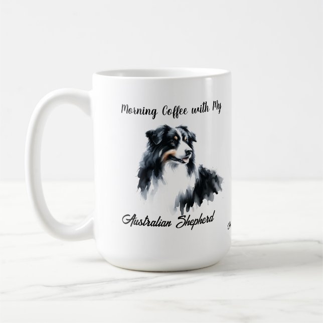 Australian shepherd Black Watercolor personalize Kaffemugg (Vänster)