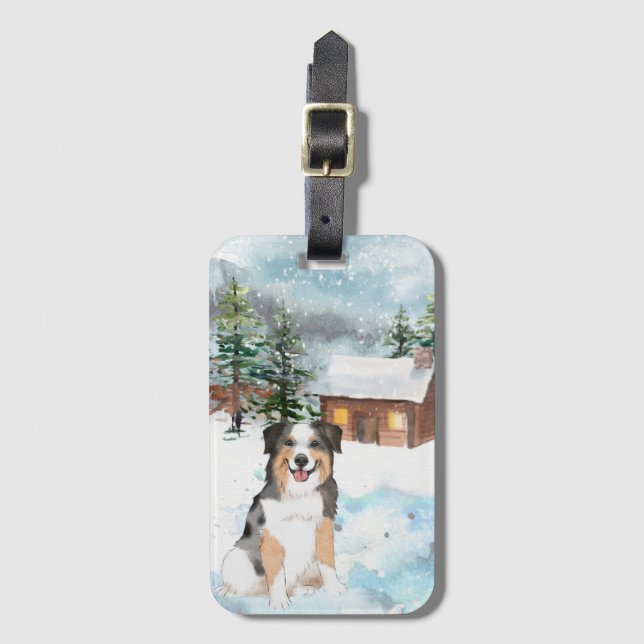 Australian shepherd (blått) resagemärke bagagebricka (Framsida vertikal)