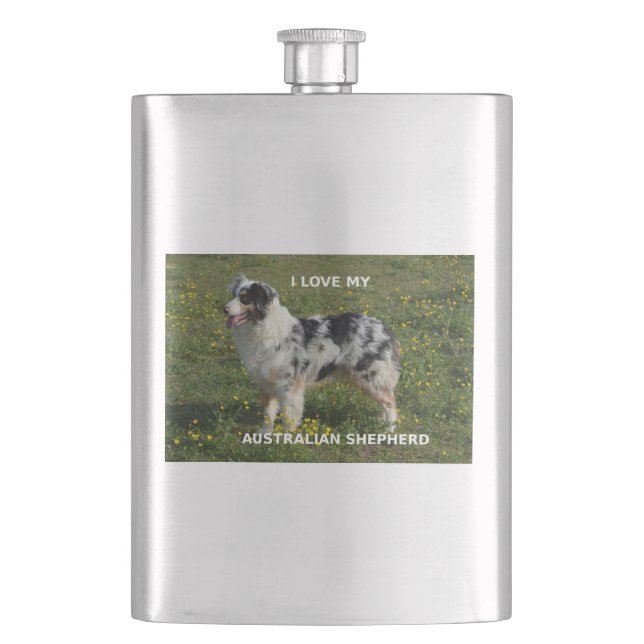 australian shepherd blue merle kärlek med bild fickplunta (Framsidan)