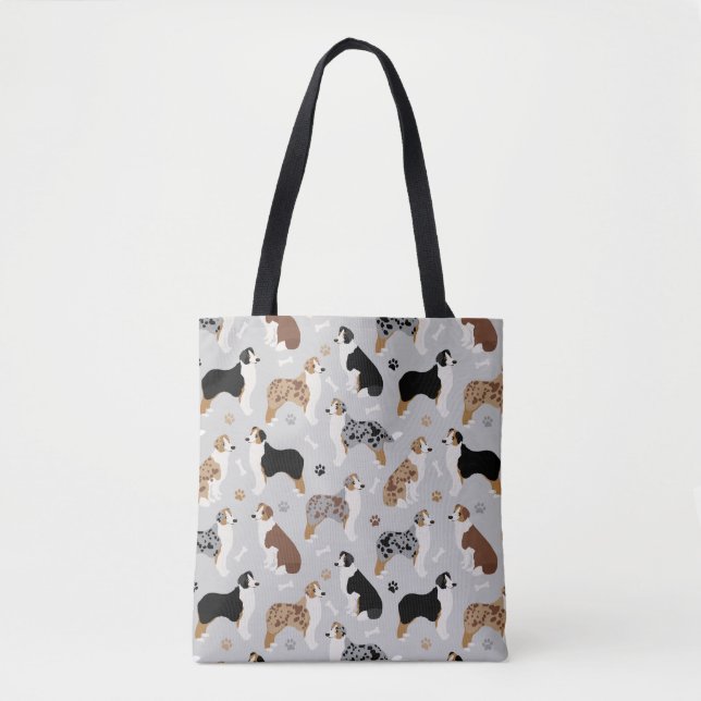 australian shepherd Bones and Tass Grått Tote Bag Tygkasse (Framsida)