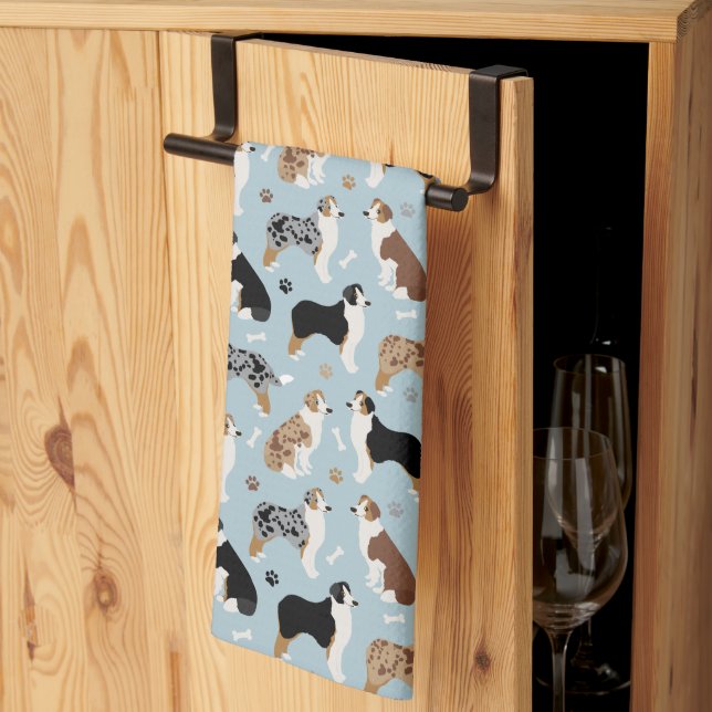 australian shepherd Bones and Tass Kitchen Towel Kökshandduk (Thirds Fold)