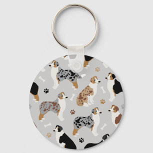 australian shepherd Bones och Tass Nyckelring
