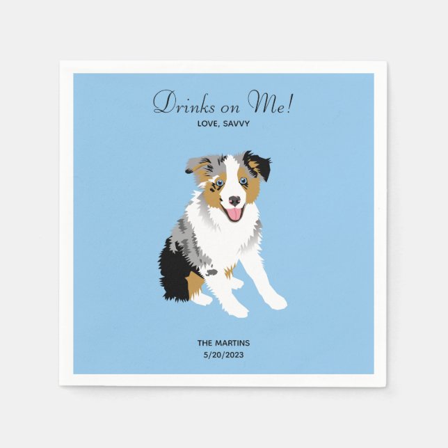 Australian shepherd Bröllop Cocktail Napkins Pappersservett (Framsidan)