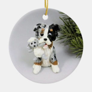Australian shepherd Bue Merle Julgransprydnad Keramik