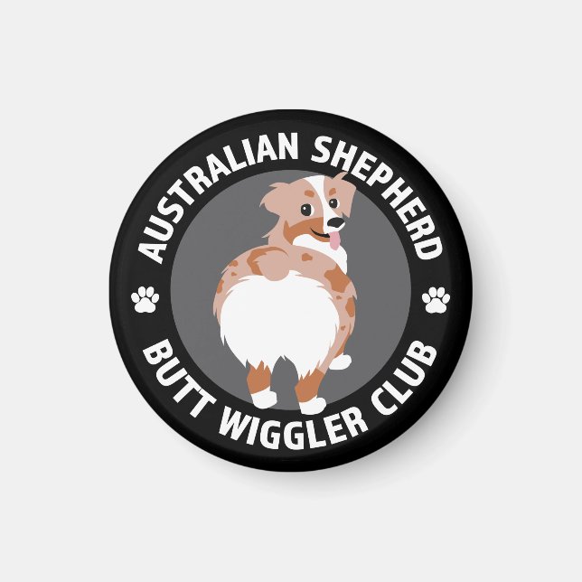 australian shepherd Butt Wigglers Klubb - Red Merl Magnet (Framsidan)