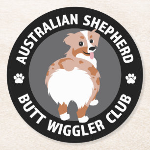 australian shepherd Butt Wigglers Klubb - Red Merl Underlägg Papper Rund