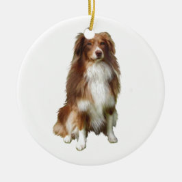 Australian Shepherd (C) - Röd-vit Julgransprydnad Keramik