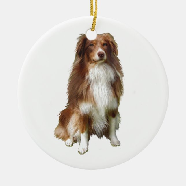 Australian Shepherd (C) - Röd-vit Julgransprydnad Keramik (Framsidan)