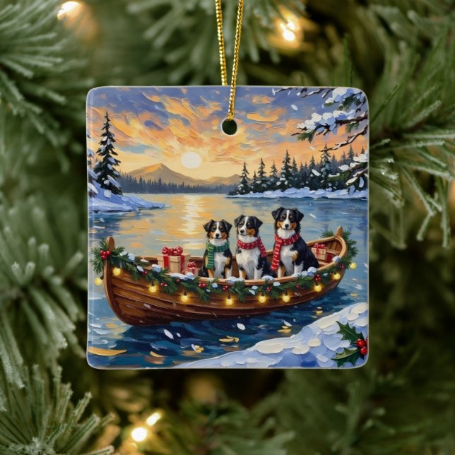 Australian Shepherd Christmas Boat Holiday Julgransprydnad Keramik (Träd)