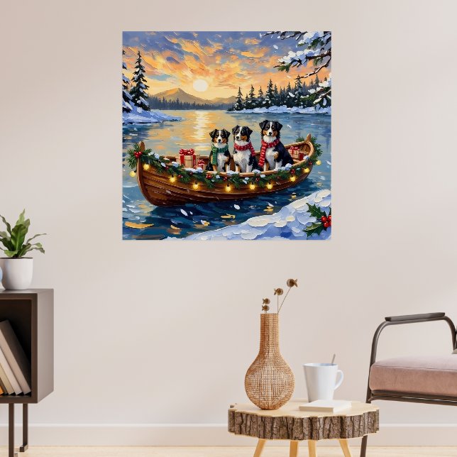 Australian Shepherd Christmas Boat Holiday Poster (Vardagsrum 3)