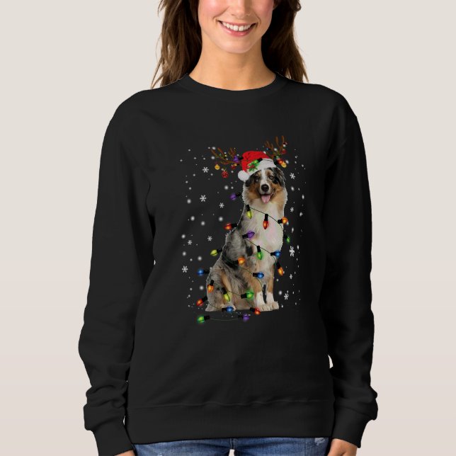 Australian Shepherd Christmas Reindeer Santa Hat P T Shirt (Framsida)