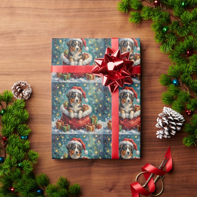 Australian Shepherd Christmas Santa Bag Adventure Presentpapper (Julgåva)