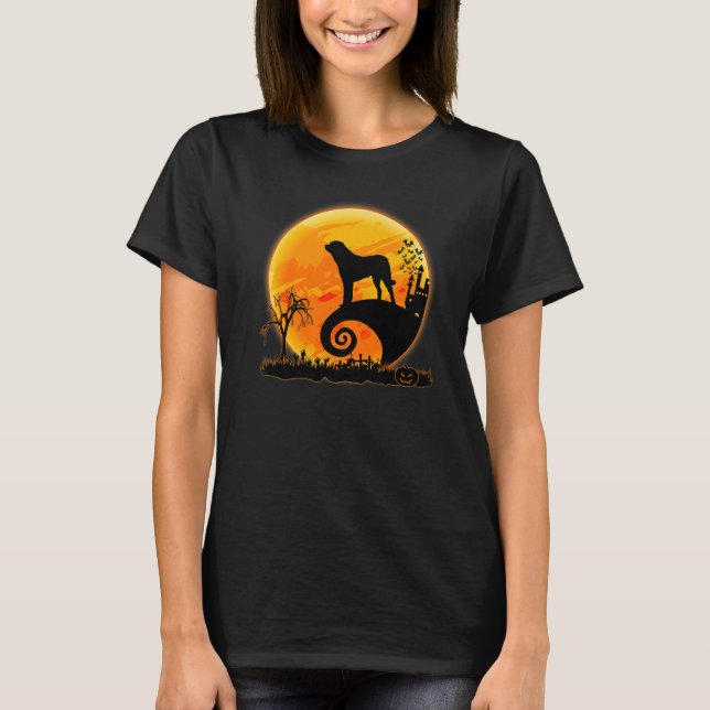 Australian Shepherd Dog And Moon  Halloween Costum T Shirt (Framsida)