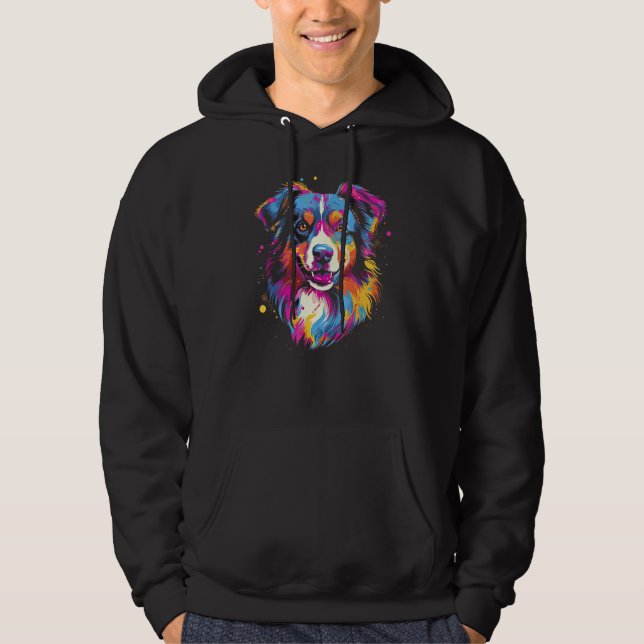 Australian Shepherd Dog Border Collie Graffiti Art Hoodie (Framsida)