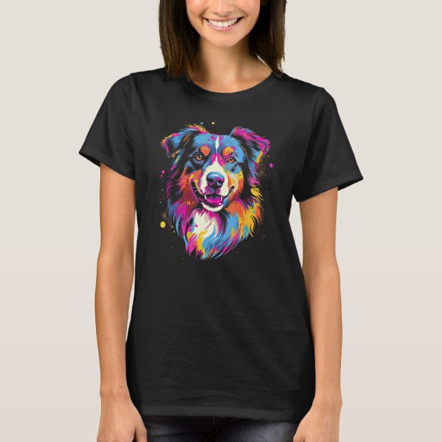 Australian Shepherd Dog Border Collie Graffiti Art T Shirt (Framsida)