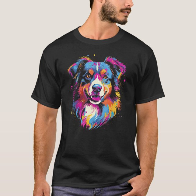 Australian Shepherd Dog Border Collie Graffiti Art T Shirt (Framsida)