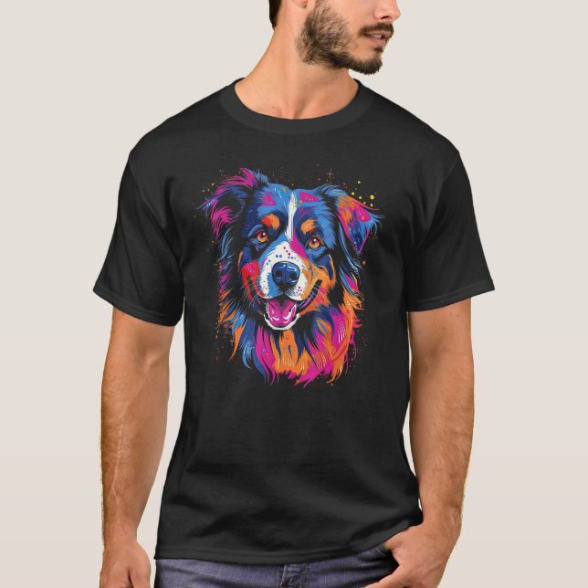 Australian Shepherd Dog Border Collie Graffiti Gra T Shirt (Framsida)