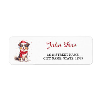 Australian Shepherd Dog in Santa Hat Christmas Returadress Etikett