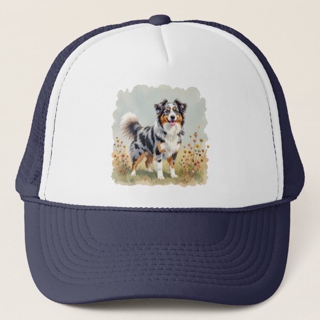Australian Shepherd Dog Merle Lång Svans Keps (Framsida)