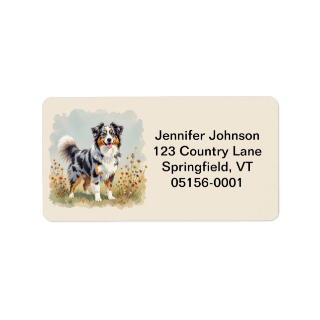 Australian Shepherd Dog Merle Long Tail Adressetikett (Framsidan)