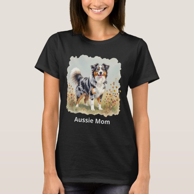 Australian Shepherd Dog Merle Long Tail Aussie Mom T Shirt (Framsida)