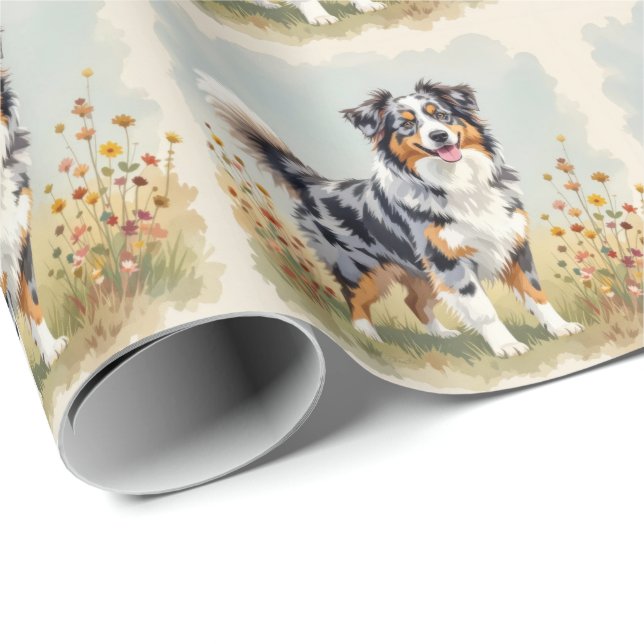 Australian Shepherd Dog Merle Long Tail Presentpapper (Rullad Hörn)