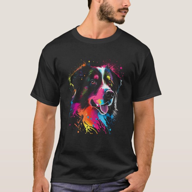 Australian Shepherd Dog Painting Watercolor Paint  T Shirt (Framsida)